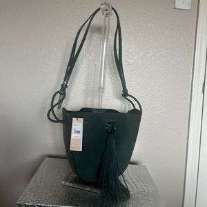 REBECCA MINKOFF LULU XBODY CROSSBODY BUCKET BAG GREEN SUEDE/ FAUXLEATHER NWT
